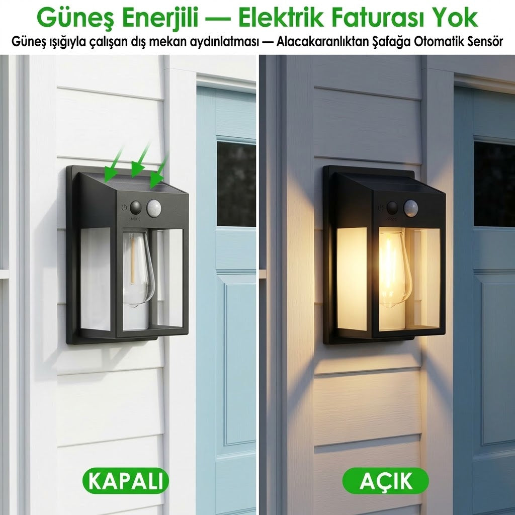 Güneş Enerjili Sensörlü Solar Duvar Apliği