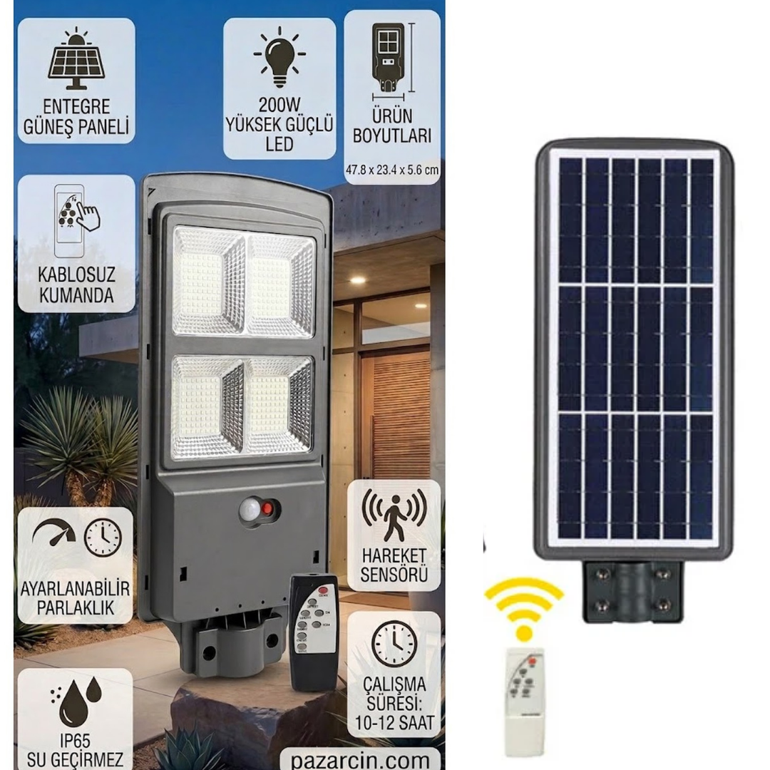 Güneş Enerjili Hareket Sensörlü Sokak Armatürü