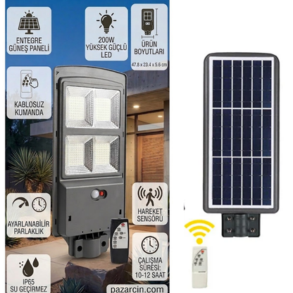 Güneş Enerjili Hareket Sensörlü Sokak Armatürü