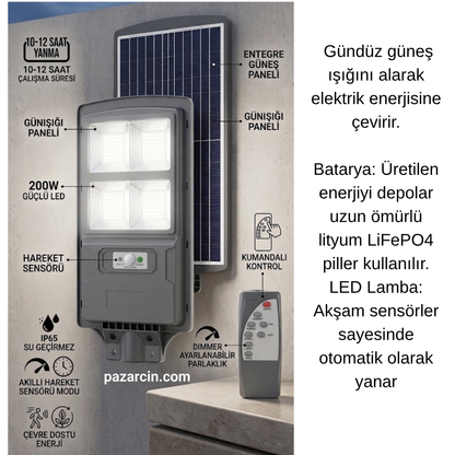 Güneş Enerjili Hareket Sensörlü Sokak Armatürü