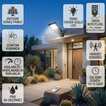 200 W Güneş Enerjili Hareket Sensörlü Projektör