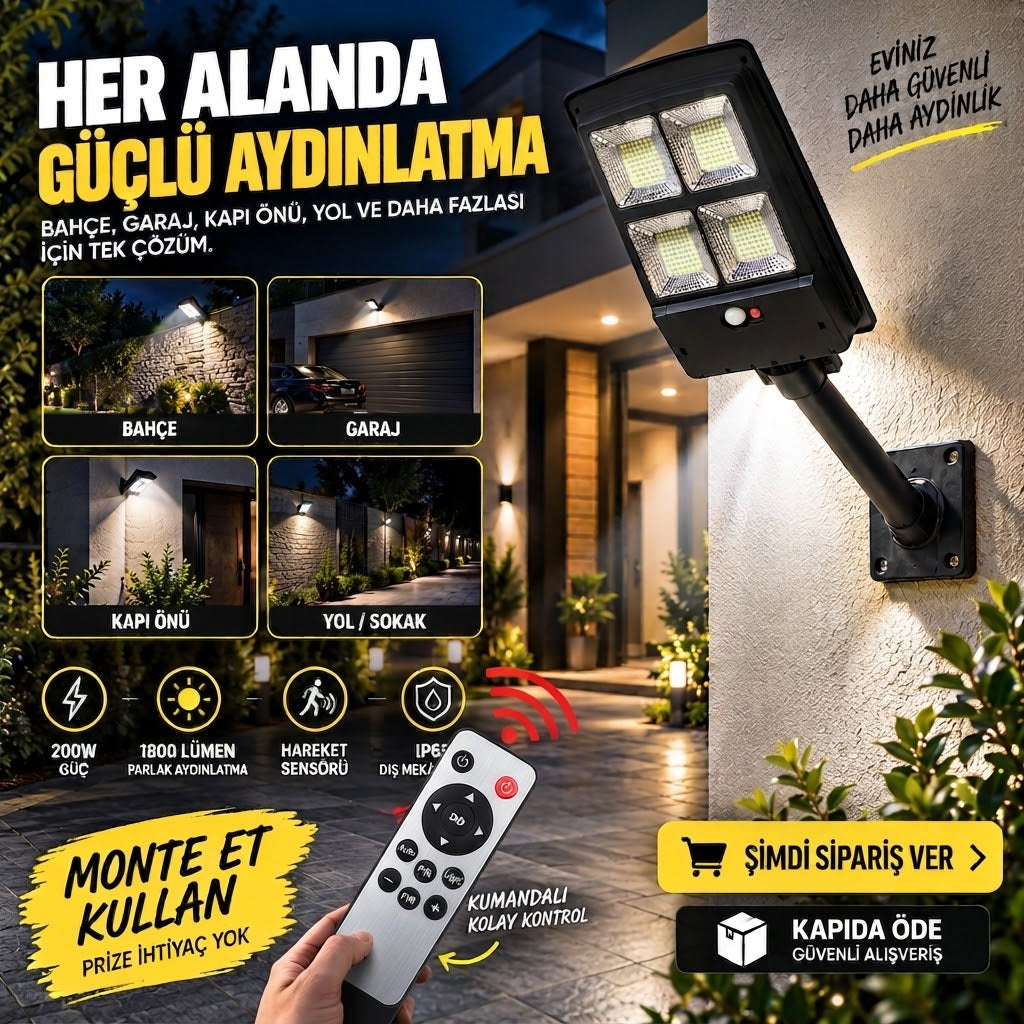 Güneş Enerjili Hareket Sensörlü Sokak Armatürü