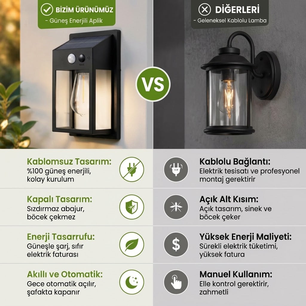 Güneş Enerjili  Sensörlü Solar Duvar Apliği