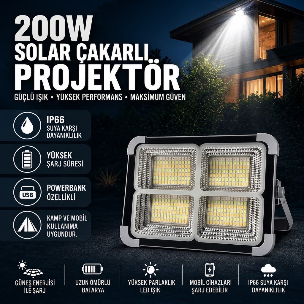 Güneş Enerjili LED Projektör